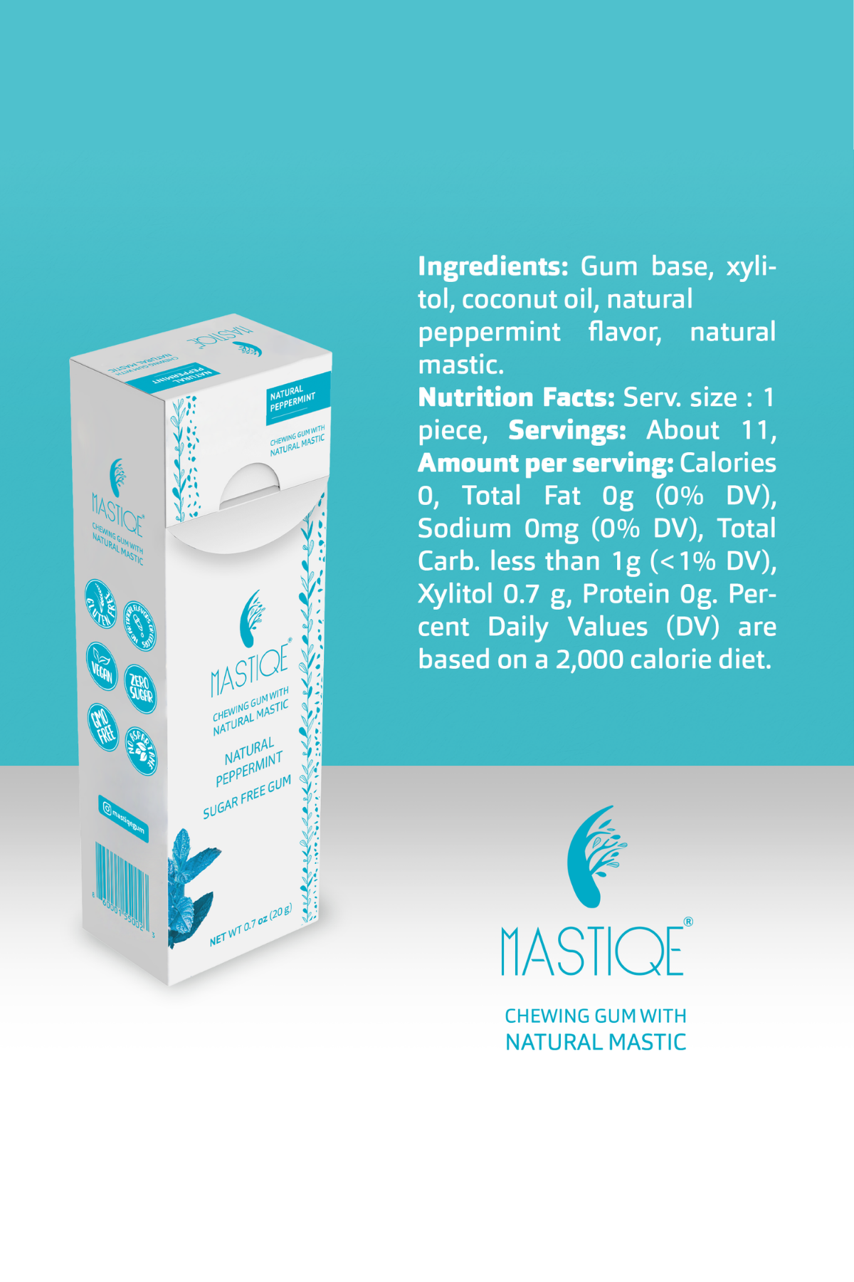 Mastiqe Sugar-Free Gum with Natural Mastic Peppermint (12-Pack)