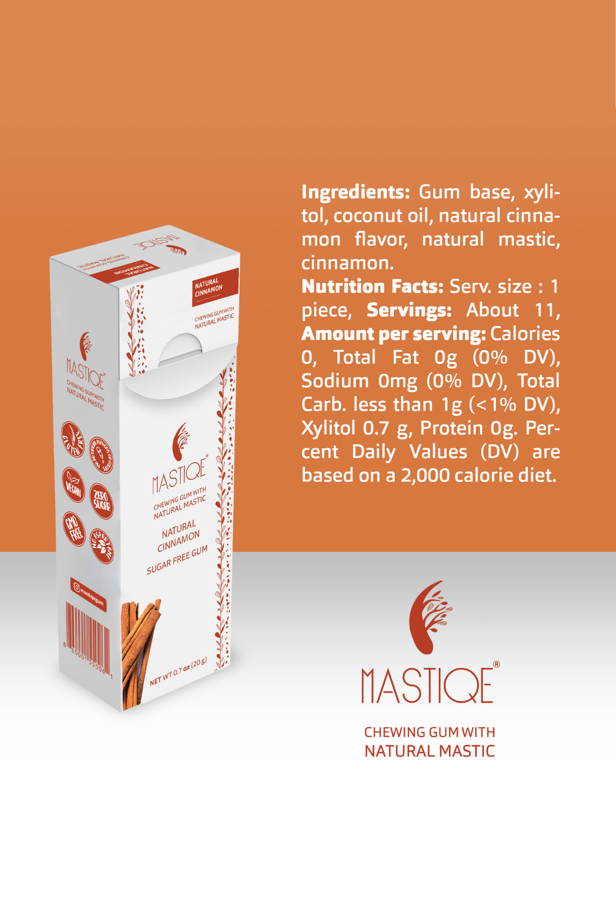 Mastiqe Sugar-Free Gum with Natural Mastic Cinnamon (12-Pack)