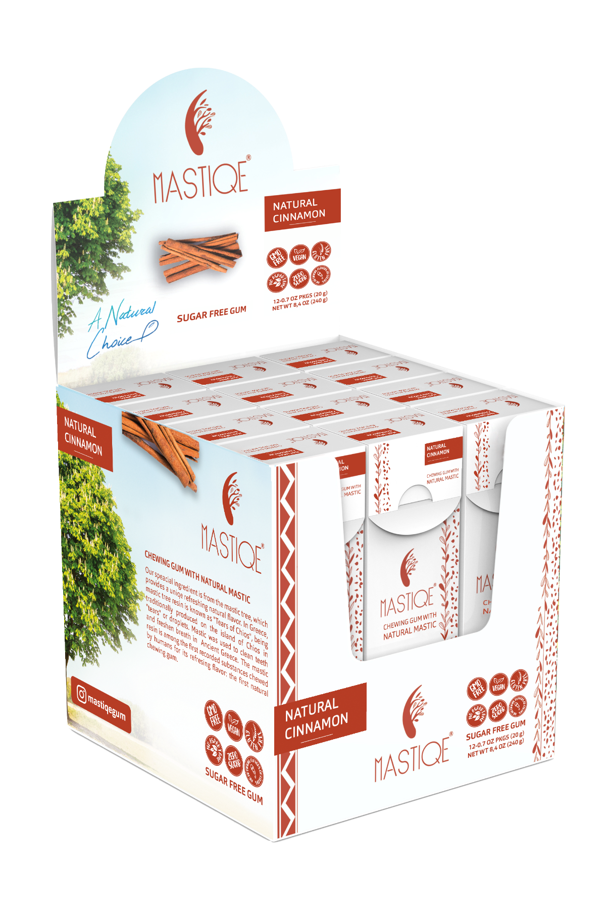 Mastiqe Sugar-Free Gum with Natural Mastic Cinnamon (12-Pack)