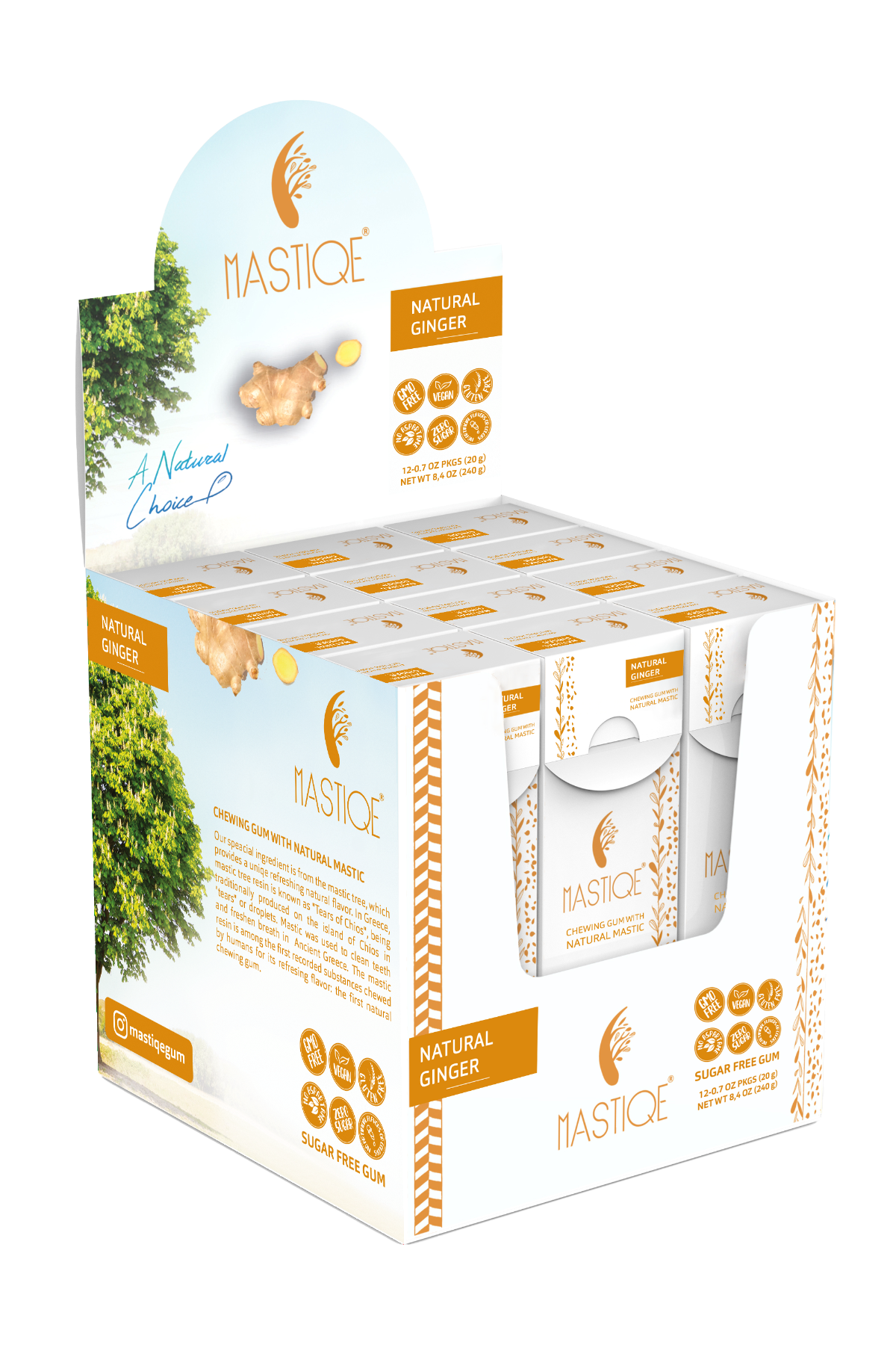 Mastiqe Sugar-Free Gum with Natural Mastic Ginger (12-Pack)