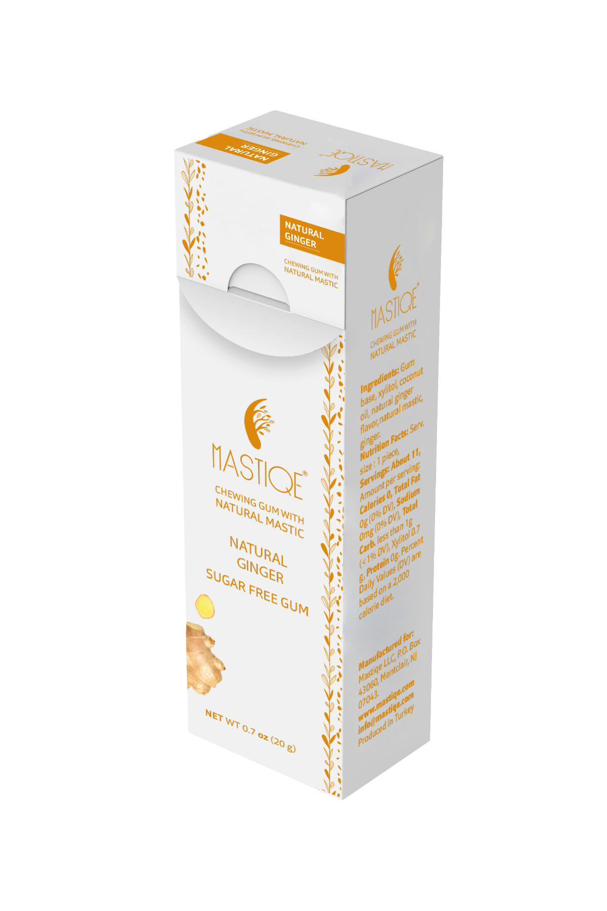 Mastiqe Sugar-Free Gum with Natural Mastic Ginger (12-Pack)