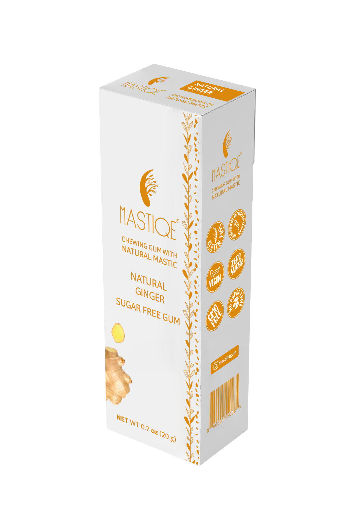 Mastiqe Sugar-Free Gum with Natural Mastic Ginger (12-Pack)