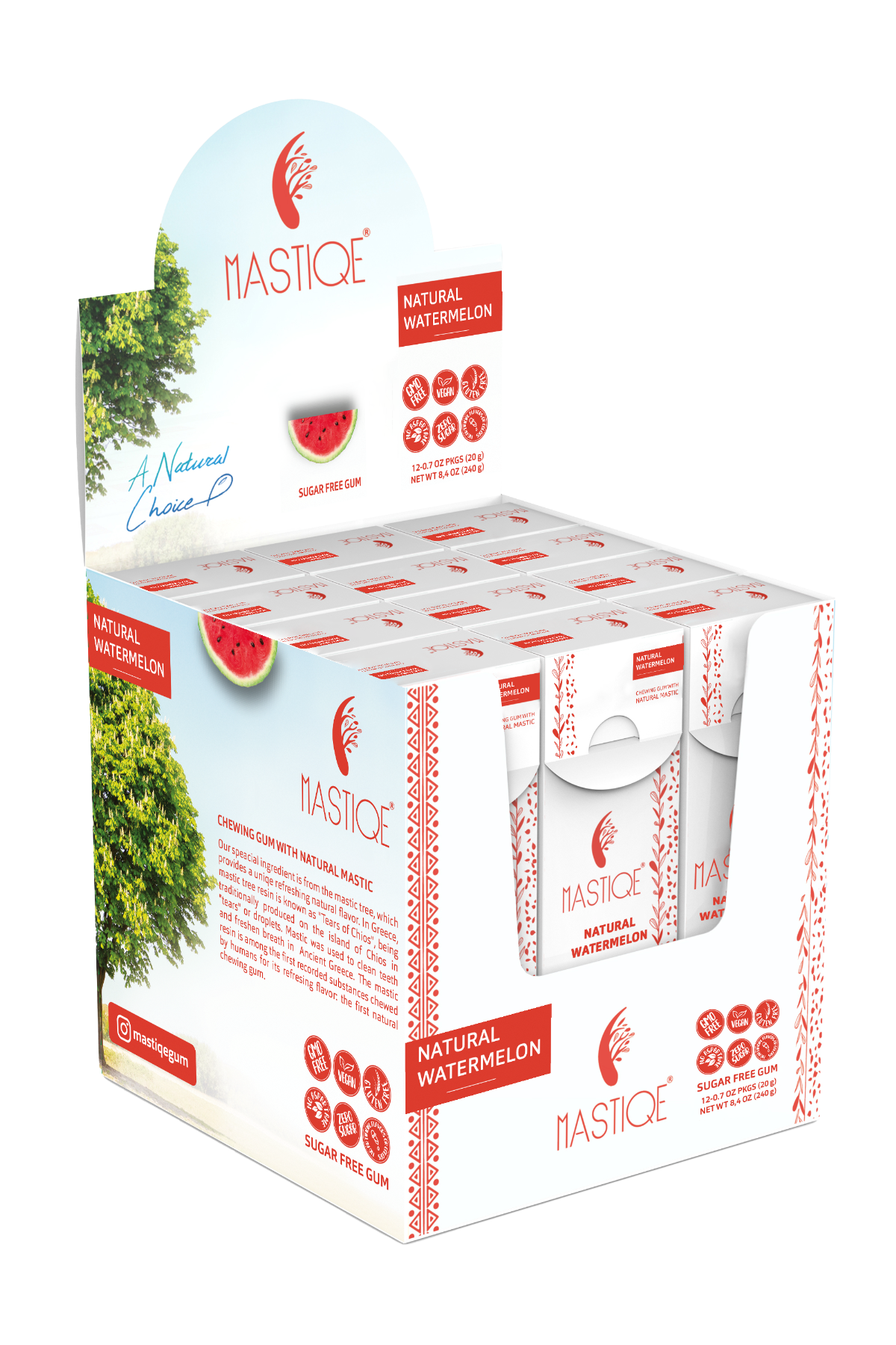 Mastiqe Sugar-Free Gum with Natural Mastic Watermelon (12-Pack)