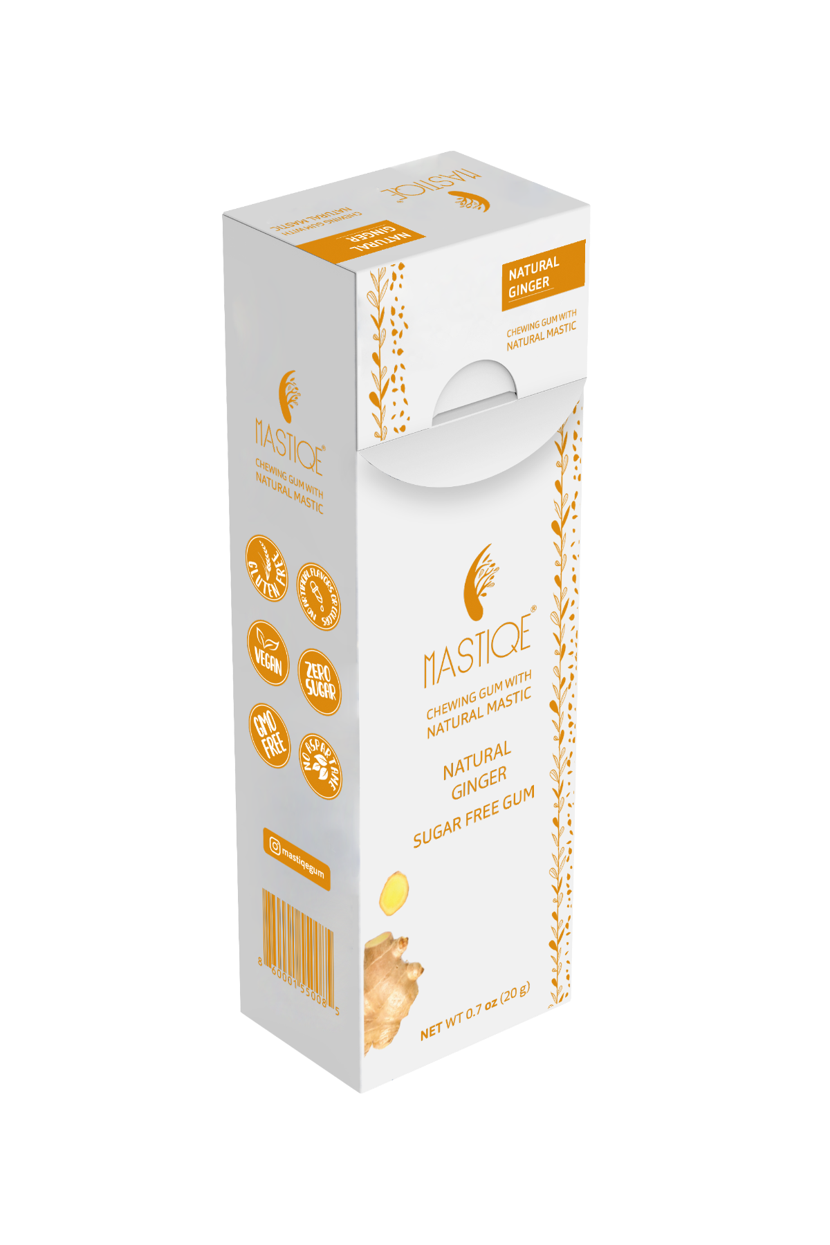 Mastiqe Sugar-Free Gum with Natural Mastic Ginger (12-Pack)