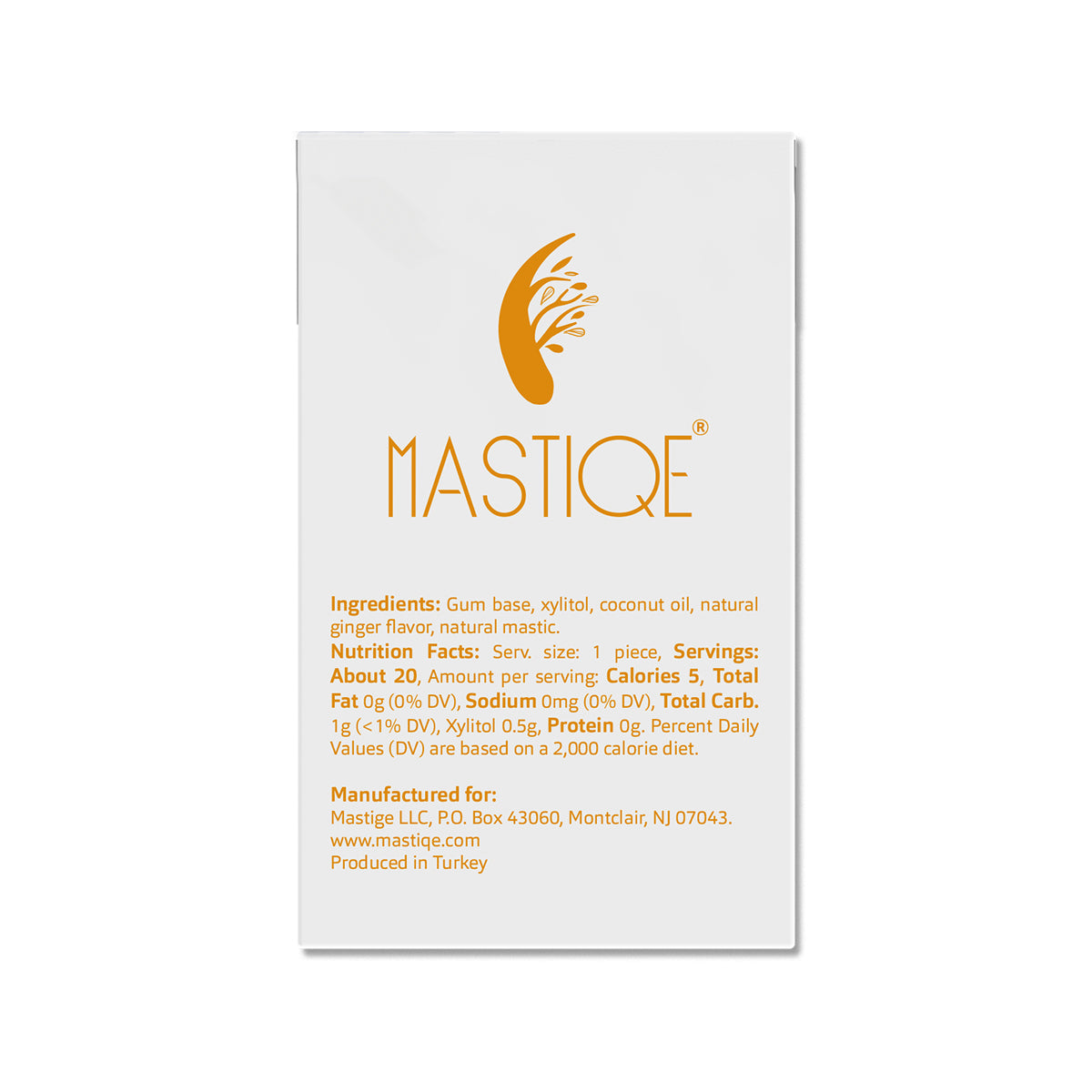 All New! Mastiqe Hard Chewing Gum with Natural Mastic, Ginger (20-Pack)