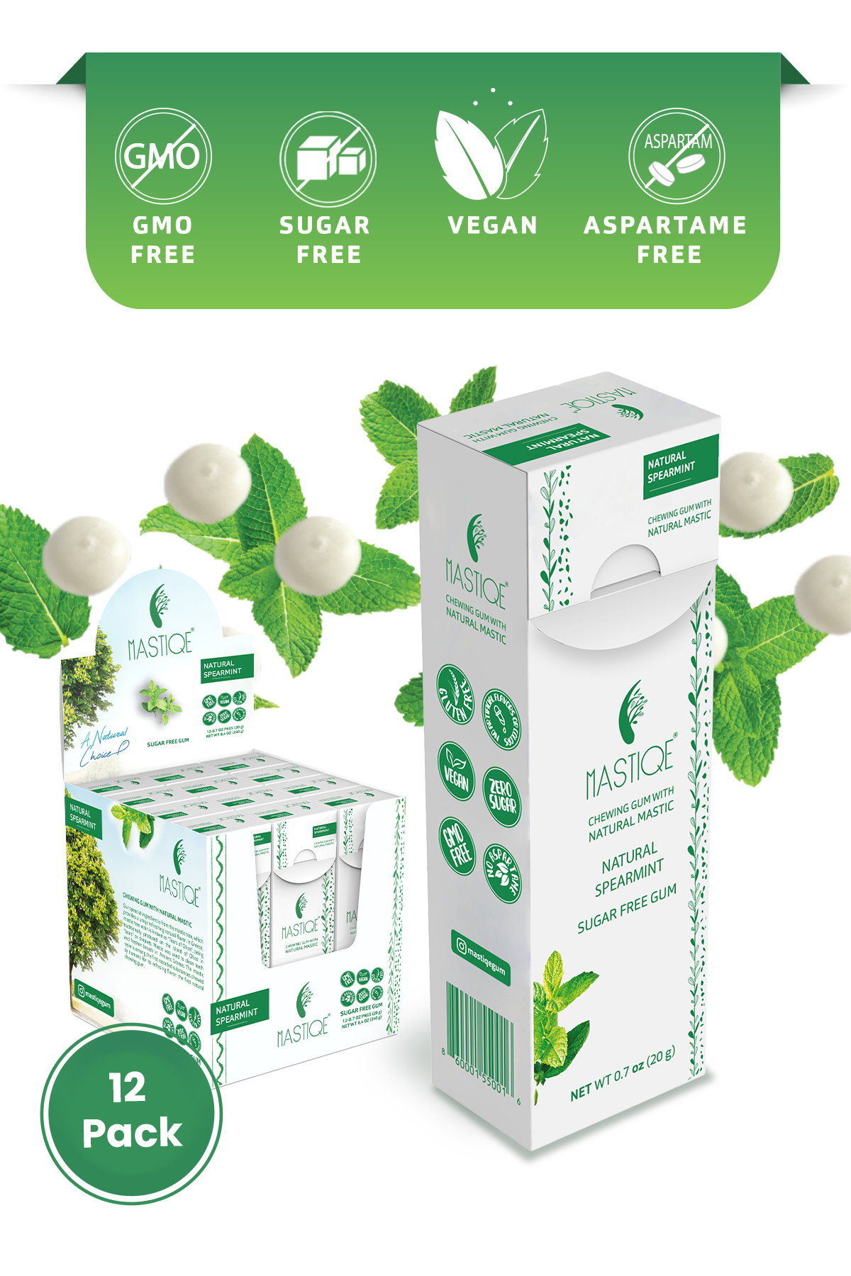 Mastiqe Sugar-Free Gum with Natural Mastic Spearmint (12-Pack)