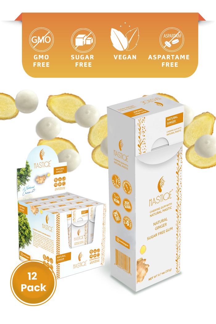 Mastiqe Sugar-Free Gum with Natural Mastic Ginger (12-Pack)