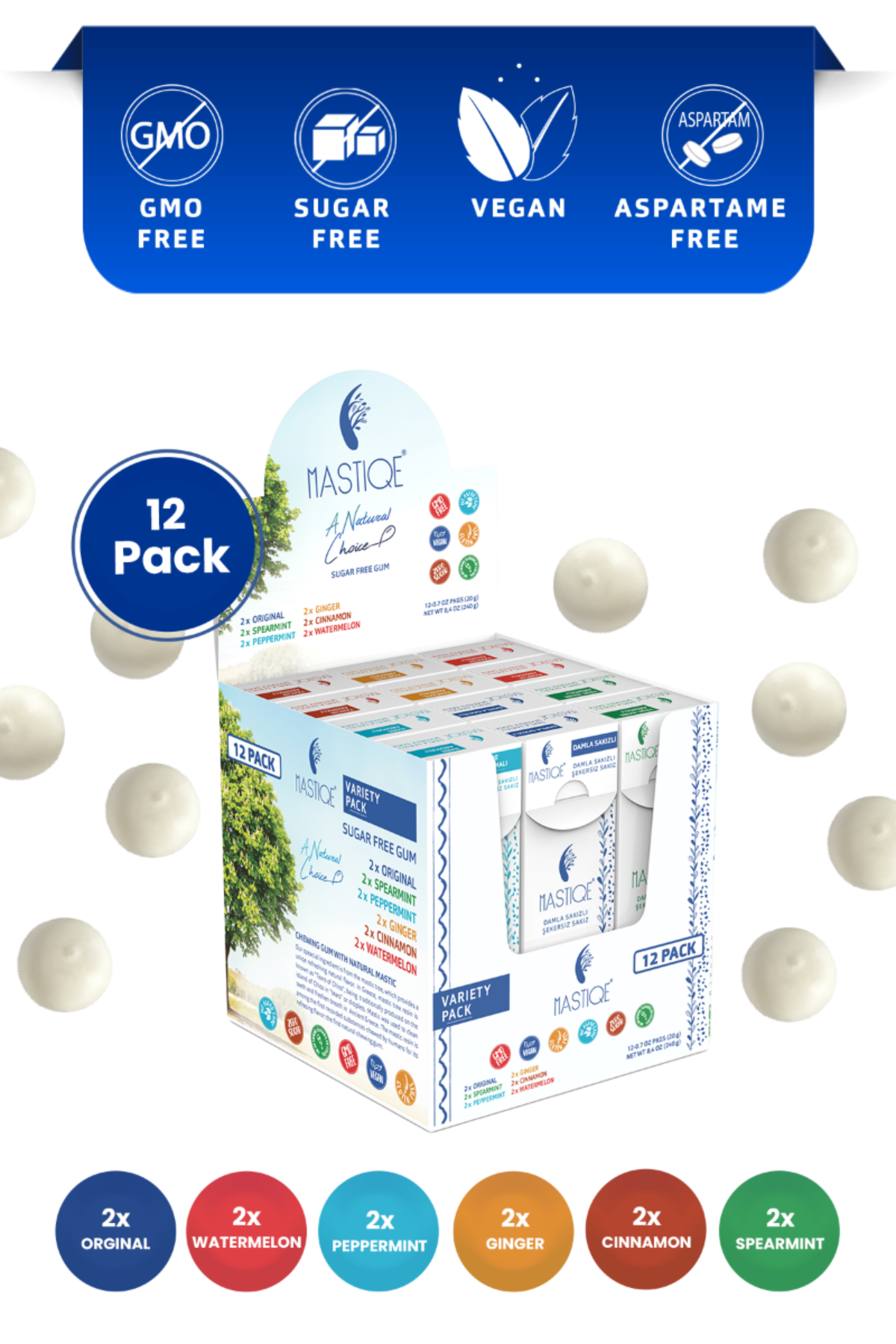 Mastiqe Sugar-Free Gum with Natural Mastic Variety Pack (12-Pack)