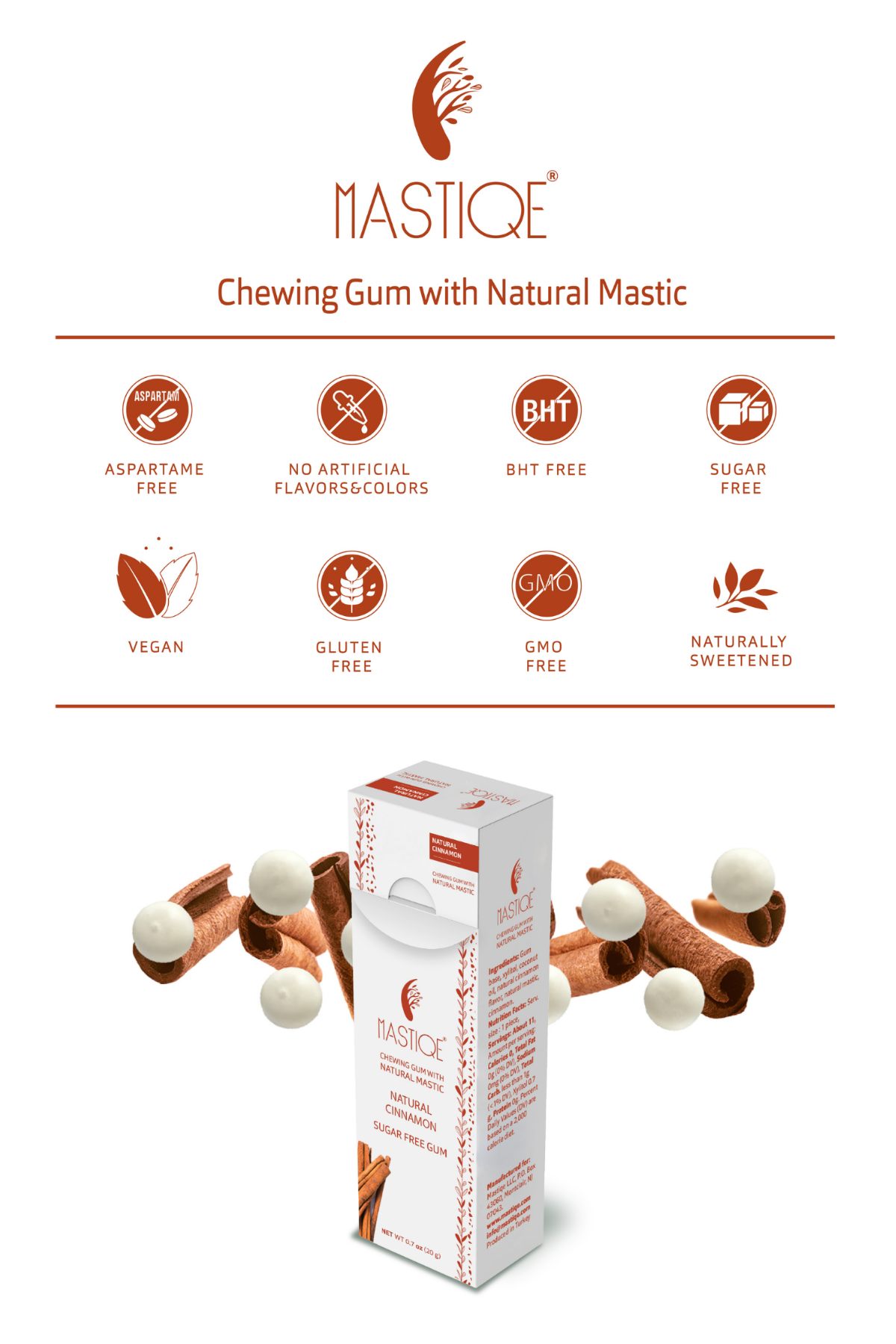 Mastiqe Sugar-Free Gum with Natural Mastic Cinnamon (12-Pack)